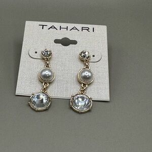 Tahari Gold and Silver Crystal Drop Earrings